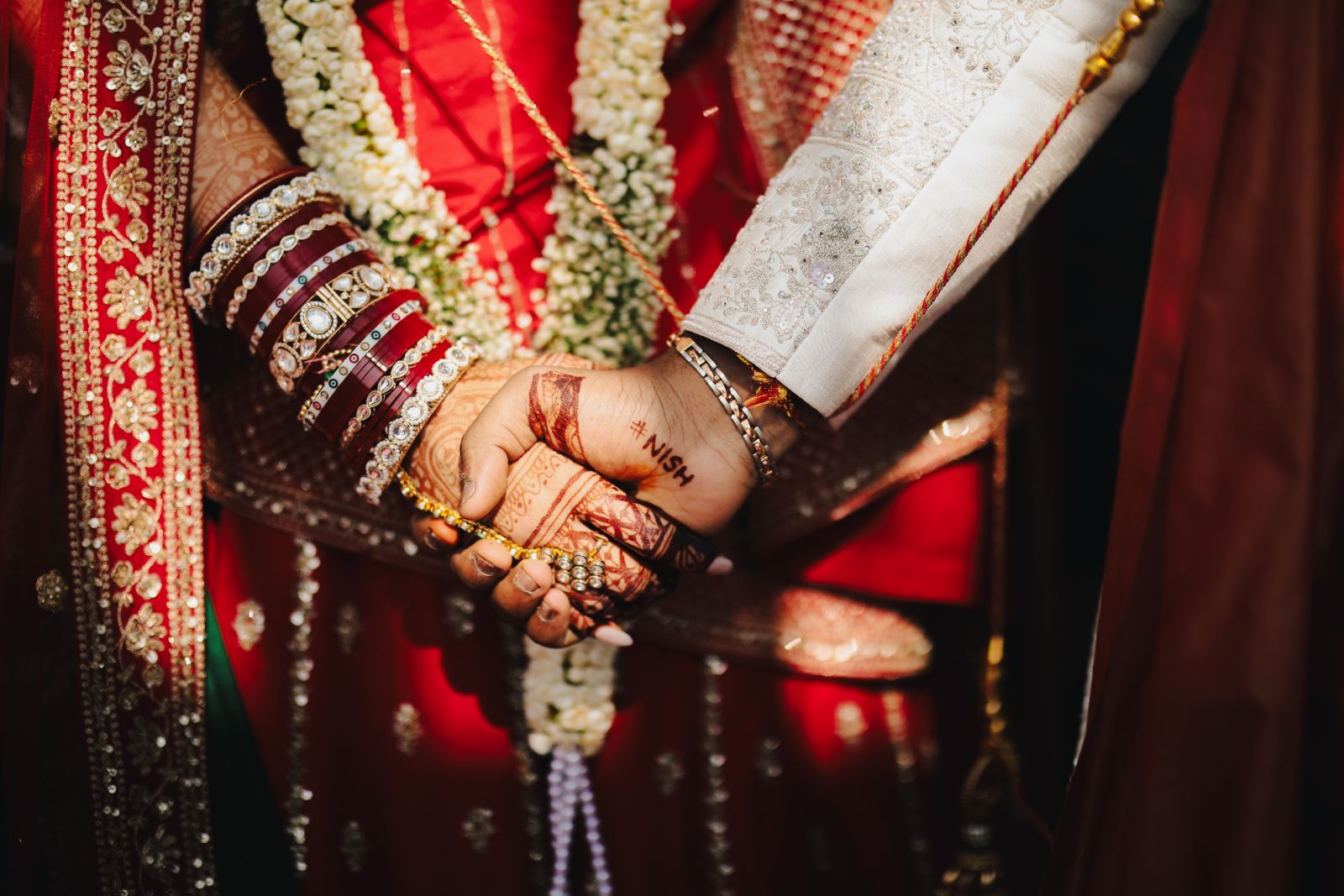 Close image of joined hands during the wedding